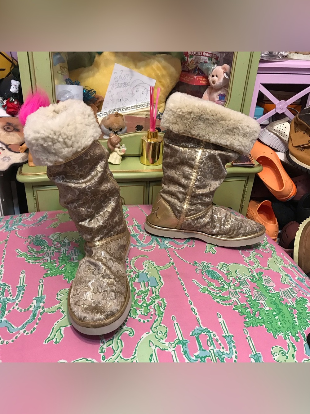 Coach Metallic Gold & Tan NIKOLE Shearling Boot size 8